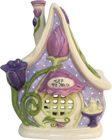 Blue Sky Clayworks Tulip Tea House Candle House, 6.375" L x 5.25" W x 7.75" H in Kuwait