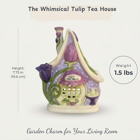 Blue Sky Clayworks Tulip Tea House Candle House, 6.375" L x 5.25" W x 7.75" H in Kuwait