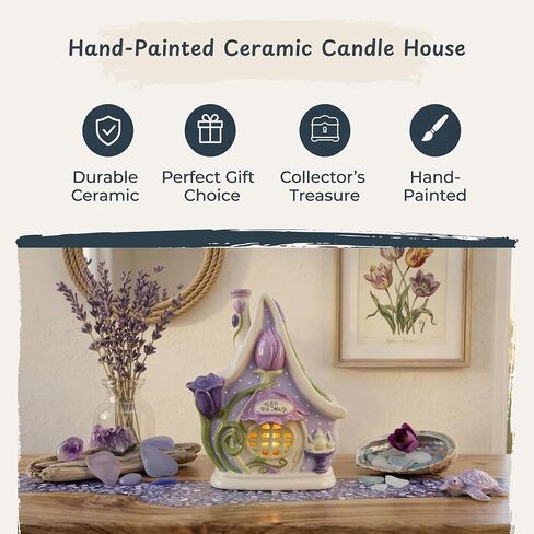 Blue Sky Clayworks Tulip Tea House Candle House, 6.375" L x 5.25" W x 7.75" H in Kuwait
