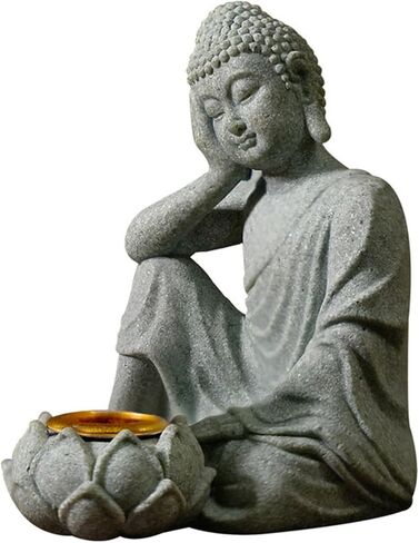 Meditating Buddhas Figurine Stone Sculpture with Tealight Candle Holder Meditation Statue Garden and Indoor Decoration in Saudi Arabia