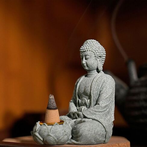 Meditating Buddhas Figurine Stone Sculpture with Tealight Candle Holder Meditation Statue Garden and Indoor Decoration in Saudi Arabia