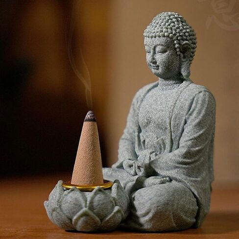 Meditating Buddhas Figurine Stone Sculpture with Tealight Candle Holder Meditation Statue Garden and Indoor Decoration in Saudi Arabia