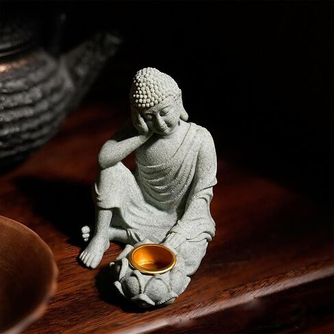 Meditating Buddhas Figurine Stone Sculpture with Tealight Candle Holder Meditation Statue Garden and Indoor Decoration in Saudi Arabia