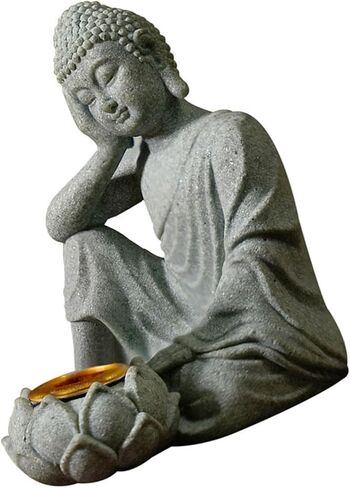 Meditating Buddhas Figurine Stone Sculpture with Tealight Candle Holder Meditation Statue Garden and Indoor Decoration in Saudi Arabia
