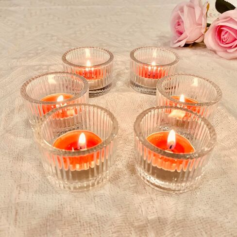 Clear Glass Tea Light Candle Holder, Tabletop Centrepiece Decor Set of 6 | Votive Tealight for Wedding Reception, Home Dining, Birthday Party and Christmas Holiday in Saudi Arabia