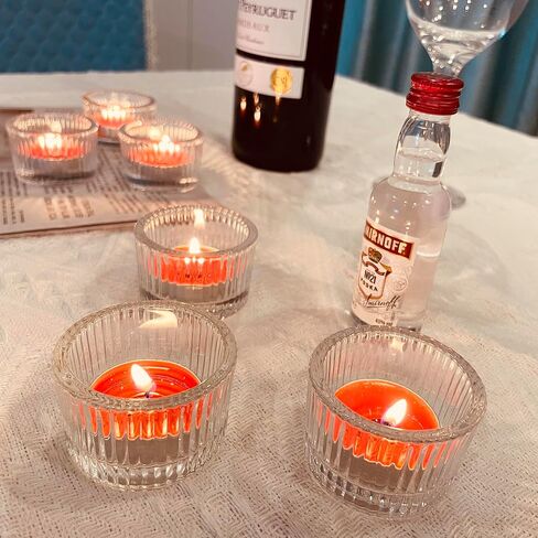 Clear Glass Tea Light Candle Holder, Tabletop Centrepiece Decor Set of 6 | Votive Tealight for Wedding Reception, Home Dining, Birthday Party and Christmas Holiday in Saudi Arabia
