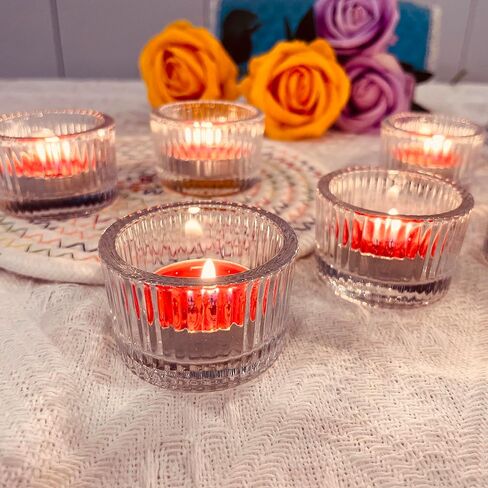 Clear Glass Tea Light Candle Holder, Tabletop Centrepiece Decor Set of 6 | Votive Tealight for Wedding Reception, Home Dining, Birthday Party and Christmas Holiday in Saudi Arabia