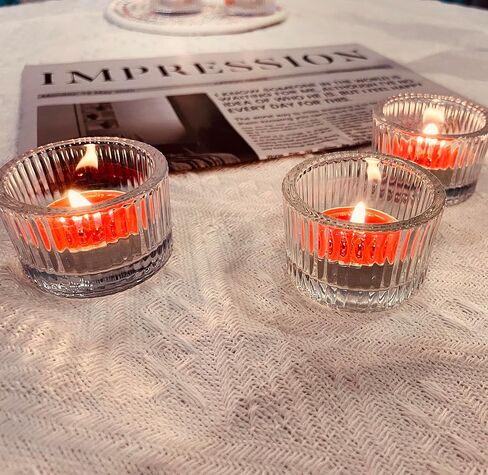 Clear Glass Tea Light Candle Holder, Tabletop Centrepiece Decor Set of 6 | Votive Tealight for Wedding Reception, Home Dining, Birthday Party and Christmas Holiday in Saudi Arabia