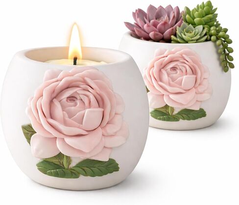 Pink Rose Votive Tea Light Candle Holder & Mini Planter Pot – 4" Wx3.5 H – Decorative Floral Candle Holder – Toothbrush, Pen, Pencil and Makeup Brush Holder – Home Table Décor Gift by SassyXpressions in Kuwait