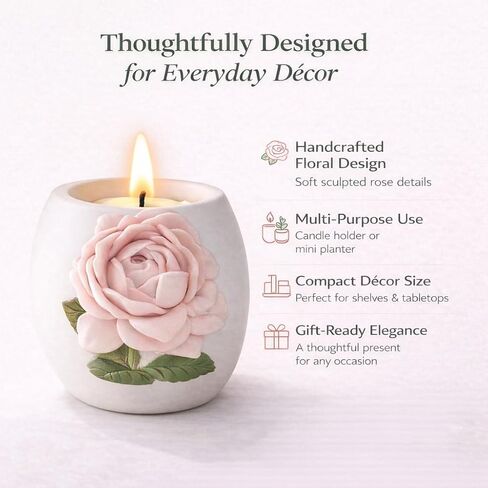 Pink Rose Votive Tea Light Candle Holder & Mini Planter Pot – 4" Wx3.5 H – Decorative Floral Candle Holder – Toothbrush, Pen, Pencil and Makeup Brush Holder – Home Table Décor Gift by SassyXpressions in Kuwait