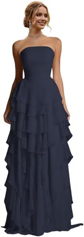 Strapless Tiered Chiffon Princess Prom Dress Fairy Tale Ruffled A-Line Ball Gown for Sweet Quinceanera Gala Party in Saudi Arabia