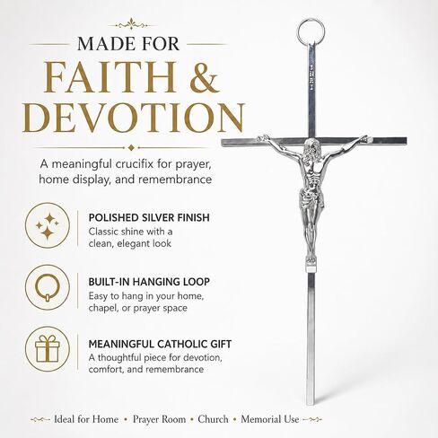 Aura Zen Store Silver Metal Crucifix 7" | Catholic Jesus Wall Cross for Home, Prayer, Funeral & Coffin Use | Durable Silver-Plated Alloy Religious Cruz for Devotion & Protection in Kuwait