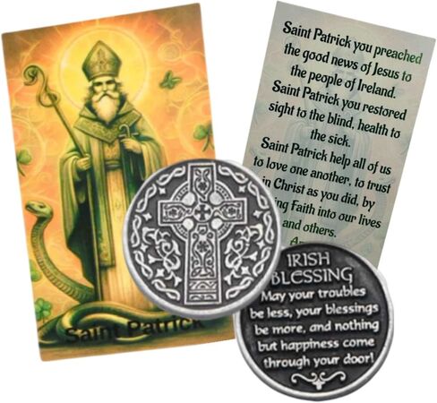 مجموعة Westmon Works Irish Blessing Pocket Token Set حلية صلاة معدنية مع بطاقة سانت باتريك راعي سانت أيرلندا المقدسة in Kuwait