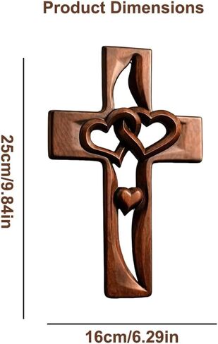Bazuo Hand-Carved Intertwined Hearts Wooden Cross, Vintage Wooden Intertwined Heart-Shaped Cross, Hangable Wedding Cross Wall Decor (Retro) in Saudi Arabia