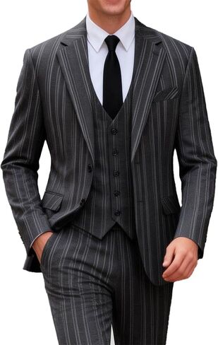 UNINUKOO Men's Suit Pinstripe 3 Piece Slim Fit Tuxedo Formal Dress Wedding Party Two Button Blazer Vest Pants Set in Saudi Arabia