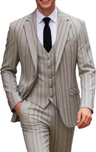UNINUKOO Men's Suit Pinstripe 3 Piece Slim Fit Tuxedo Formal Dress Wedding Party Two Button Blazer Vest Pants Set in Saudi Arabia