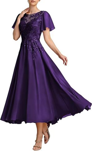 Lace Appliques Chiffon Mother of Bride Dresses Lace Appliques Womens Formal Dresses TQ032 in Saudi Arabia