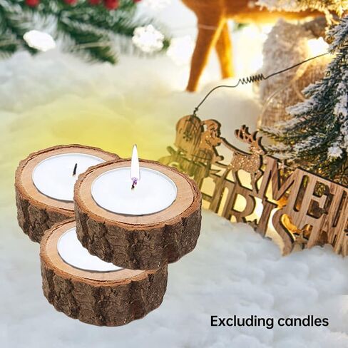 12 Pack Wooden Tealight Candle Holders, Rustic Wood Votive Tealight Holder Personalized Tea Light Candle Holder Candlestick for Table Wedding Party Birthday Holiday Decoration in Saudi Arabia