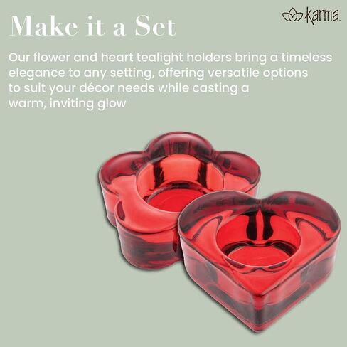 Karma, Glass Flower Tealight Holder, Chunky Candle Holder Votive for Home and Party Decor, Wedding Table Centerpiece, Red in Kuwait