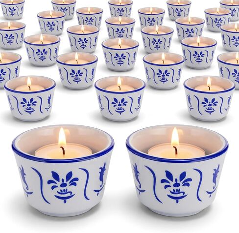 20 قطعة من حوامل شموع Tealight من Teenyyou باللونين الأزرق والأبيض وحوامل شموع نذرية هدايا خزفية من السيراميك لديكور قطعة مركزية لطاولة الزفاف in Kuwait