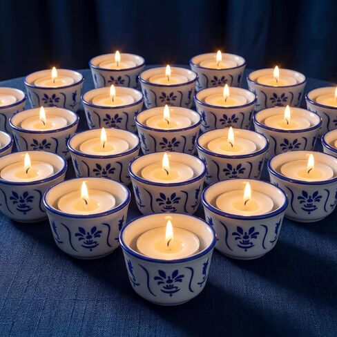 20 قطعة من حوامل شموع Tealight من Teenyyou باللونين الأزرق والأبيض وحوامل شموع نذرية هدايا خزفية من السيراميك لديكور قطعة مركزية لطاولة الزفاف in Kuwait