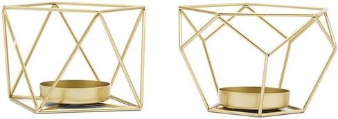 Weddingstar Small Geo Metal Tealight Candle Holder - Gold - Set of 2 in Kuwait