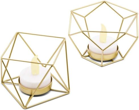 Weddingstar Small Geo Metal Tealight Candle Holder - Gold - Set of 2 in Kuwait