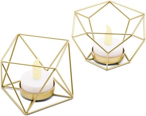 Weddingstar Small Geo Metal Tealight Candle Holder - Gold - Set of 2 in Kuwait