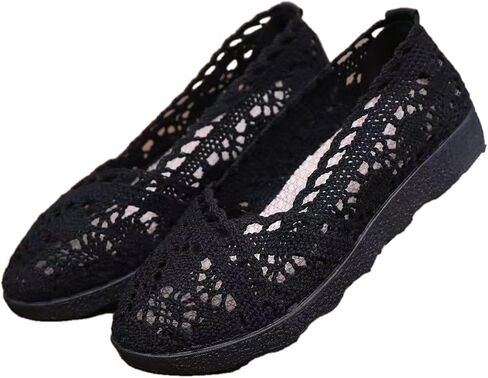 Women's Comfort Breathable Knit Crochet Shoes Lace Ballet Flats 1 Pair Black (Size 7.5-10 in Kuwait