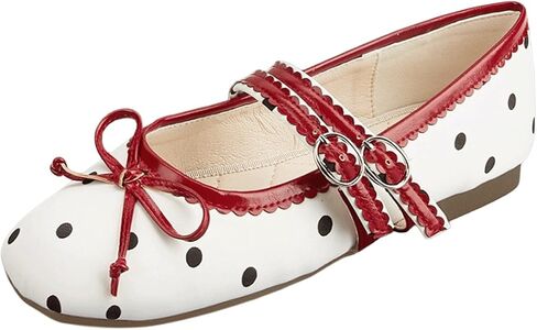 Polka Dot Flats for Women Cute Mary Jane Ballet Shoes with Bow Bowknot Buckle Kawaii Lolita Scalloped Ballerina Buckle Strap Cutecore School Casual Contrast Trim in Saudi Arabia