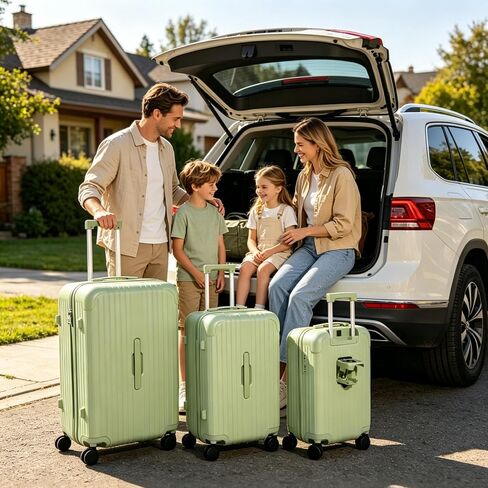Luggage Sets 3 Piece, Suitcases with Wheels, USB Charging Port And Cup Holder,3 Pcs Hard Shell Lightweight Luggage,20/24/28 Inch(Avocado Green) in Kuwait