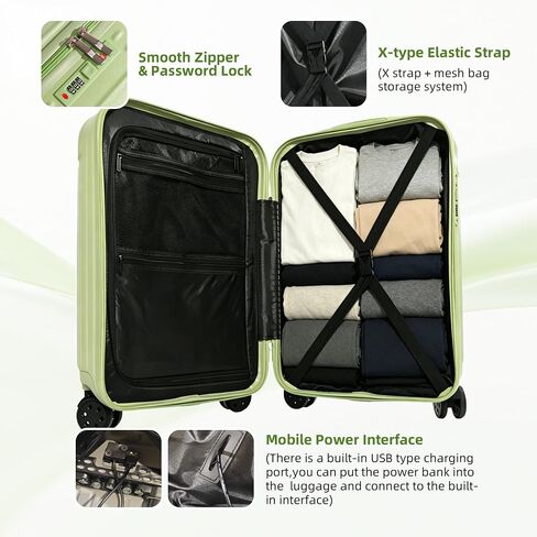 Luggage Sets 3 Piece, Suitcases with Wheels, USB Charging Port And Cup Holder,3 Pcs Hard Shell Lightweight Luggage,20/24/28 Inch(Avocado Green) in Kuwait