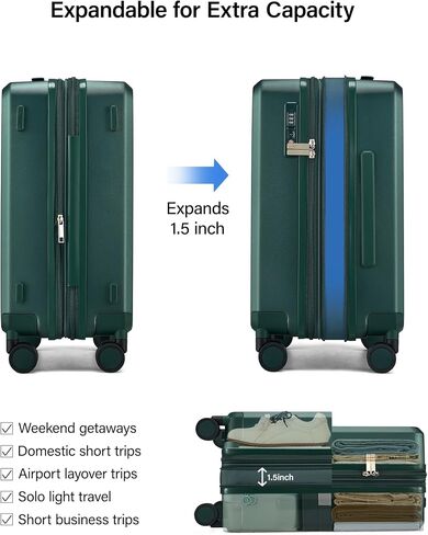 MILADA 20 Inch Expandable Carry On Luggage, Airline Approved Hard Shell Carry On Suitcase with Dual 360° Spinner Wheels & TSA Lock, Lightweight PC Rolling Suitcase for Travel, Blackish Green in Saudi Arabia