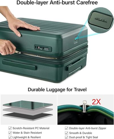 MILADA 20 Inch Expandable Carry On Luggage, Airline Approved Hard Shell Carry On Suitcase with Dual 360° Spinner Wheels & TSA Lock, Lightweight PC Rolling Suitcase for Travel, Blackish Green in Saudi Arabia