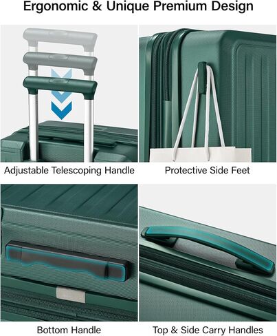 MILADA 20 Inch Expandable Carry On Luggage, Airline Approved Hard Shell Carry On Suitcase with Dual 360° Spinner Wheels & TSA Lock, Lightweight PC Rolling Suitcase for Travel, Blackish Green in Saudi Arabia