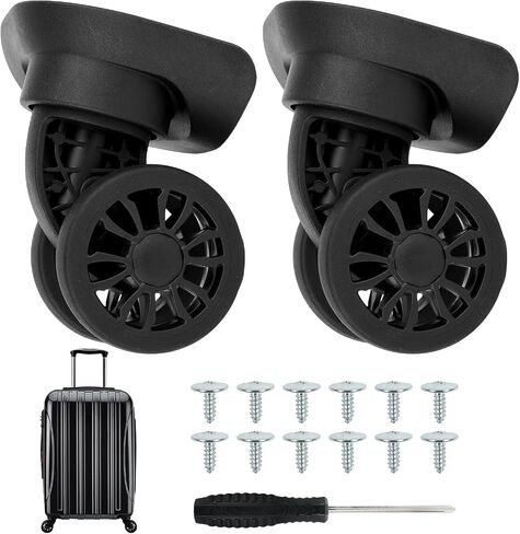 2Pcs Luggage Suitcase Wheels,Only Compatible with DELSEY Carry-On Plus 21 Inch,luggage wheels replacement with Screws/screwdriver,360° Rotation Spinner Wheel,Mute Double Row Swivel Wheel(Black) in Saudi Arabia