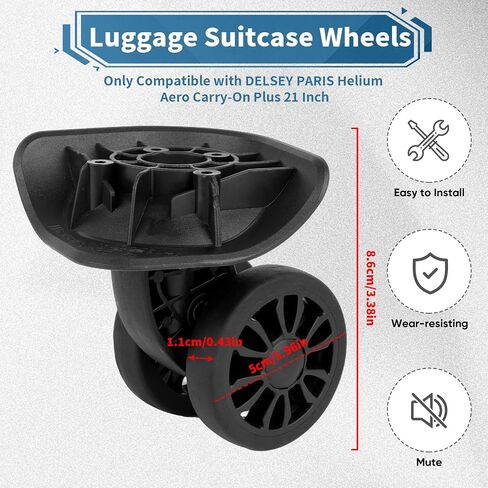 2Pcs Luggage Suitcase Wheels,Only Compatible with DELSEY Carry-On Plus 21 Inch,luggage wheels replacement with Screws/screwdriver,360° Rotation Spinner Wheel,Mute Double Row Swivel Wheel(Black) in Saudi Arabia
