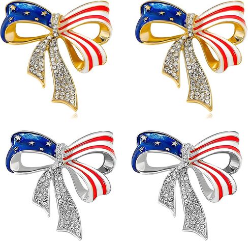 coadipress 4 قطع Bowknot العلم الأمريكي بروش للنساء الوطنية 4th من يوليو حجر الراين القوس المينا طية صدر السترة دبوس أحمر أبيض أزرق الولايات المتحدة الأمريكية يوم الاستقلال المجوهرات هدية للأحداث الوطنية in Kuwait