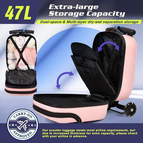 smilesun Foldable Ride On Scooter Suitcase with Front Opening, Lightweight Carry On Scooter Luggage for Adults, Teens & Kids（Pink 20-inch） in Kuwait