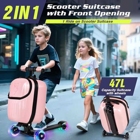 smilesun Foldable Ride On Scooter Suitcase with Front Opening, Lightweight Carry On Scooter Luggage for Adults, Teens & Kids（Pink 20-inch） in Kuwait