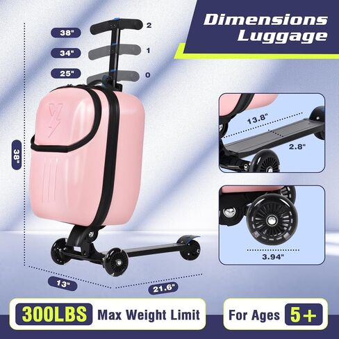 smilesun Foldable Ride On Scooter Suitcase with Front Opening, Lightweight Carry On Scooter Luggage for Adults, Teens & Kids（Pink 20-inch） in Kuwait