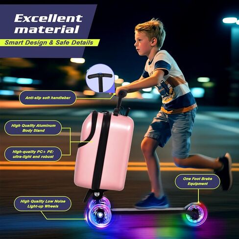smilesun Foldable Ride On Scooter Suitcase with Front Opening, Lightweight Carry On Scooter Luggage for Adults, Teens & Kids（Pink 20-inch） in Kuwait