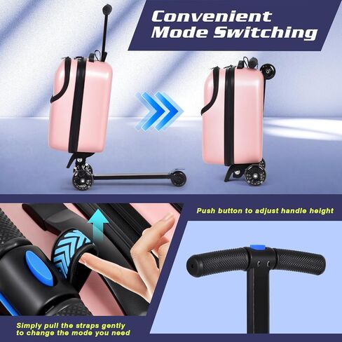 smilesun Foldable Ride On Scooter Suitcase with Front Opening, Lightweight Carry On Scooter Luggage for Adults, Teens & Kids（Pink 20-inch） in Kuwait