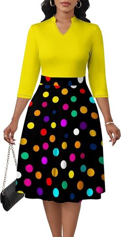 PinkPatty Women's Casual A-line Midi Dresses 3/4 Sleeve V Neck Fit and Flare Dress with Pockets in Saudi Arabia