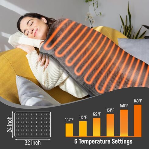 Extra Large Heating Pad for Back Pain Relief, 32"x24" King Size Electric Heating Pad for Period Cramps & Body Shoulder Legs Knee Feet, 6 Heat Settings, Auto-Off, Machine Washable, Gifts for Women Men in Saudi Arabia