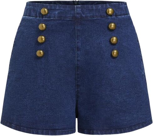 CIDER Women's Denim Shorts High Waist Gold Button Detail Casual Summer Hot Pants with Pockets in Kuwait