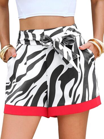 EXLURA Womens High Waist Boho Shorts Zebra Print Color Block Tie Knot Summer Beach Vacation Flowy Shorts with Pockets 2026 in Kuwait