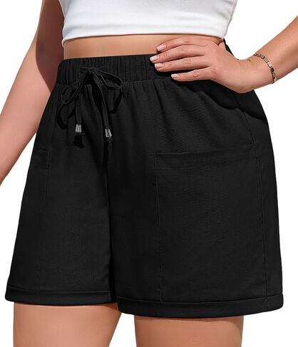 Yusongirl Plus Size Casual Shorts for Women Casual Elastic Wide Leg Drawstring Lightweight Summer Pull On Shorts with Pockets in Saudi Arabia
