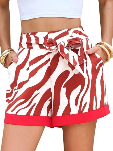 EXLURA Womens High Waist Boho Shorts Zebra Print Color Block Tie Knot Summer Beach Vacation Flowy Shorts with Pockets 2026 in Kuwait
