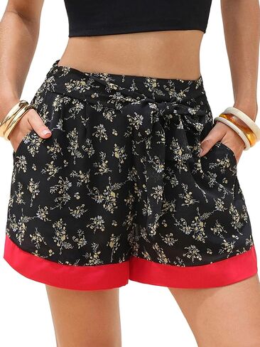 EXLURA Womens High Waist Boho Shorts Zebra Print Color Block Tie Knot Summer Beach Vacation Flowy Shorts with Pockets 2026 in Kuwait